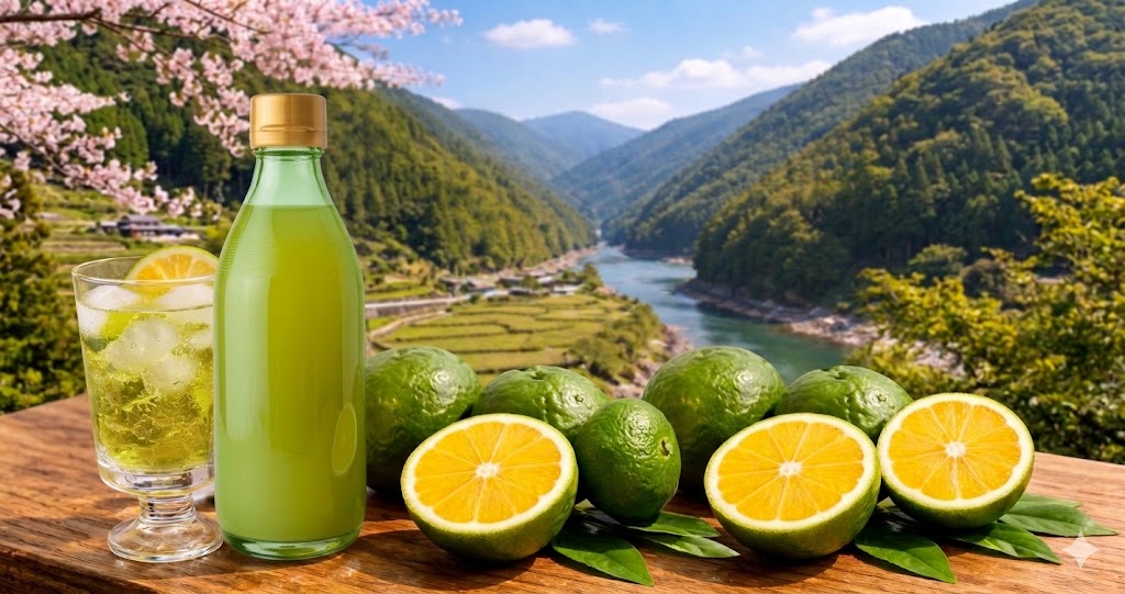 和歌山県産のじゃばら果汁とカットした果実、炭酸割りのドリンク